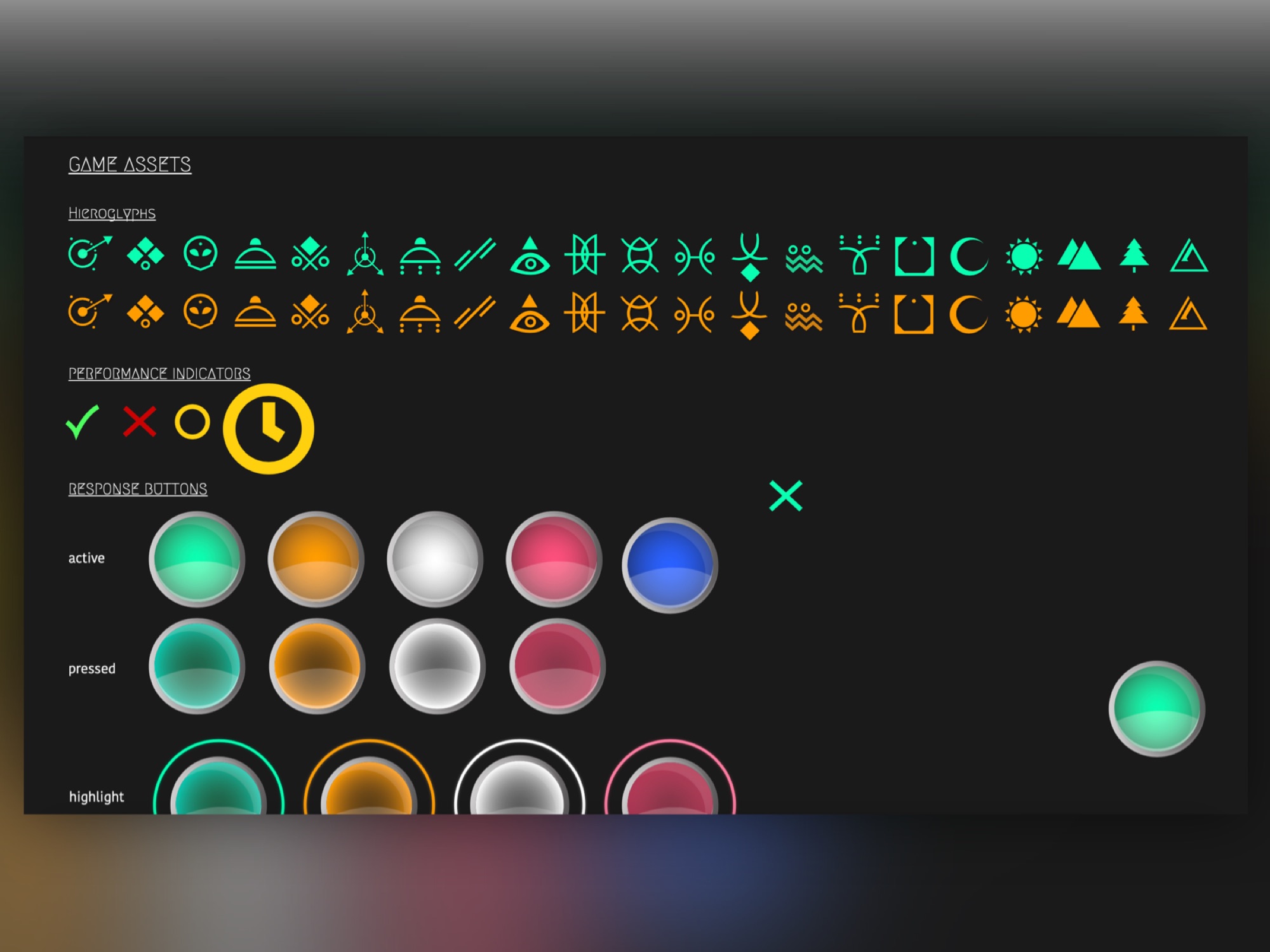 Game symbols and answer buttons