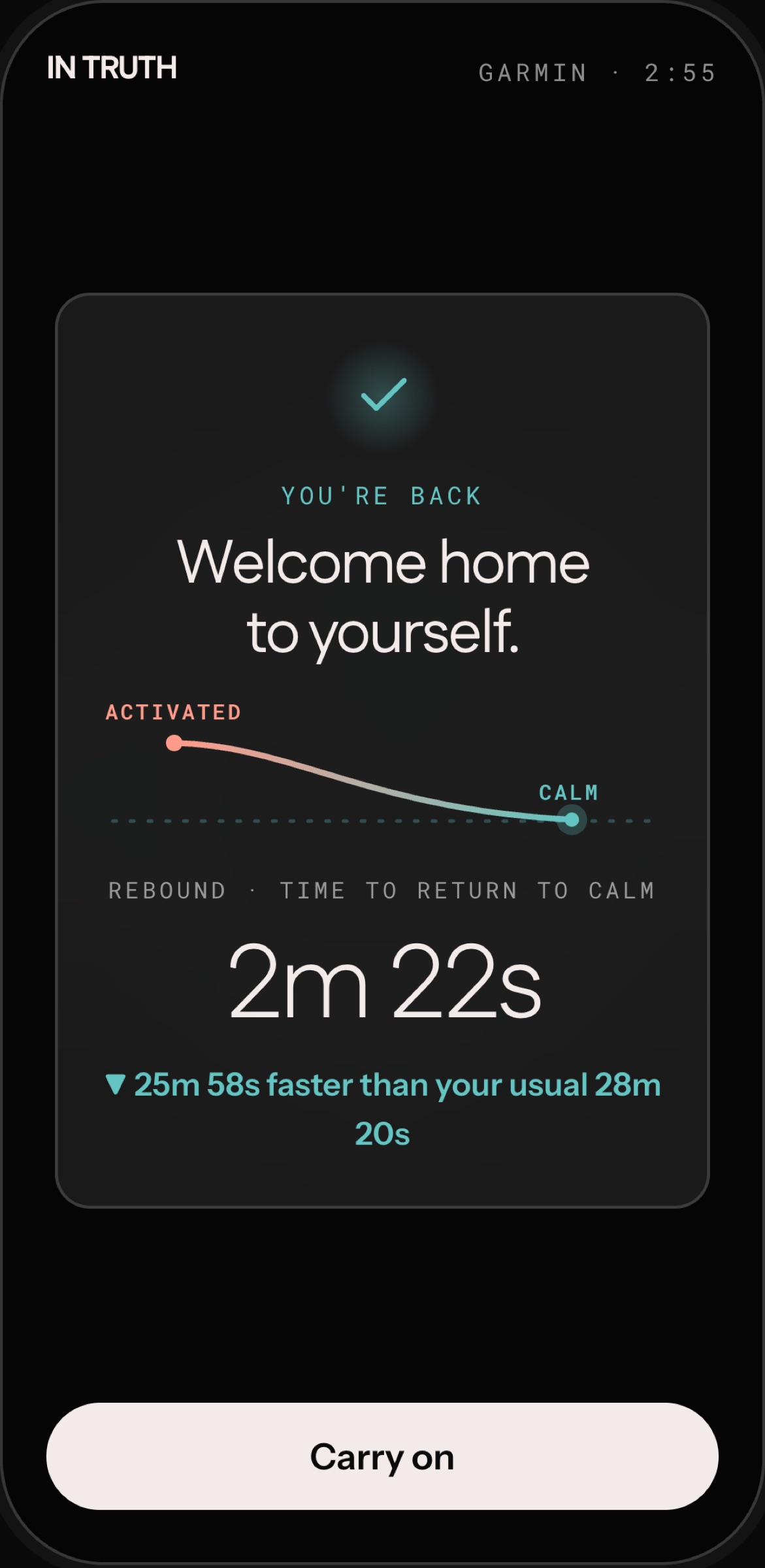 Recovery screen, returning to calm