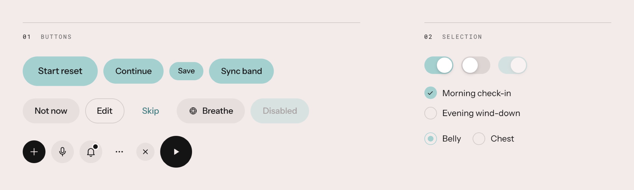 Buttons and selection controls