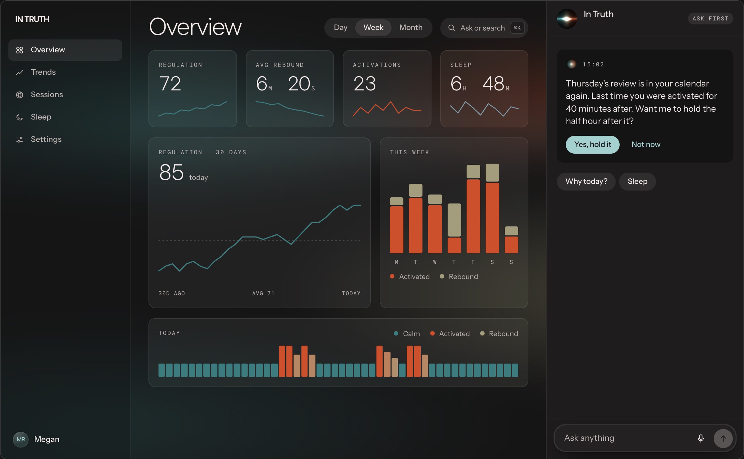 Desktop dashboard in dark mode