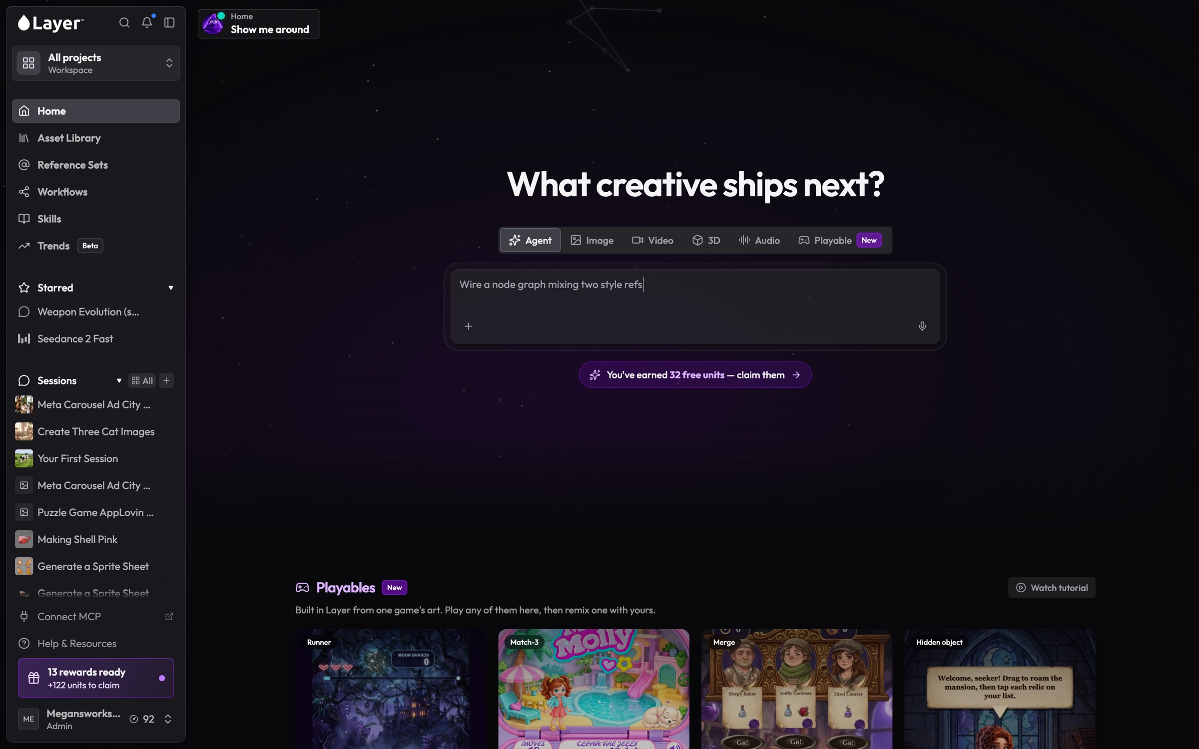The chat-first home page: one centred prompt