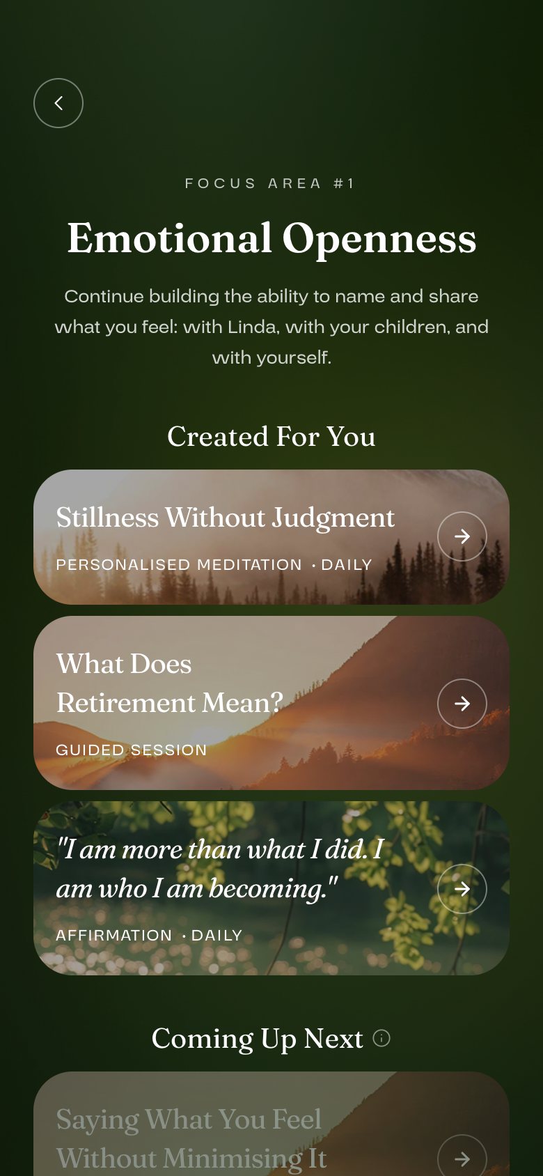 Focus area: personalised meditations, guided sessions and affirmations