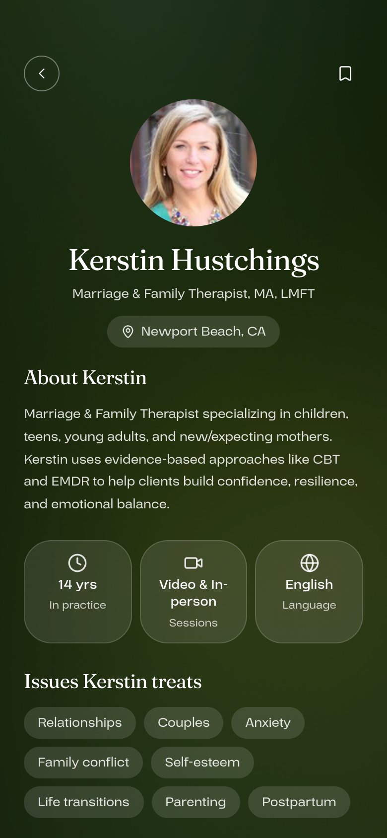 A recommended therapist's profile