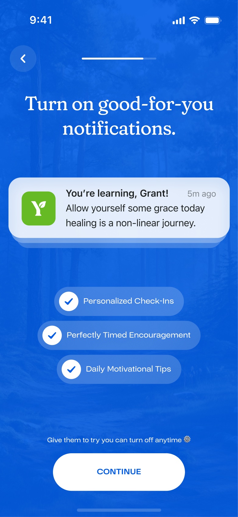Old notifications request on a blue background