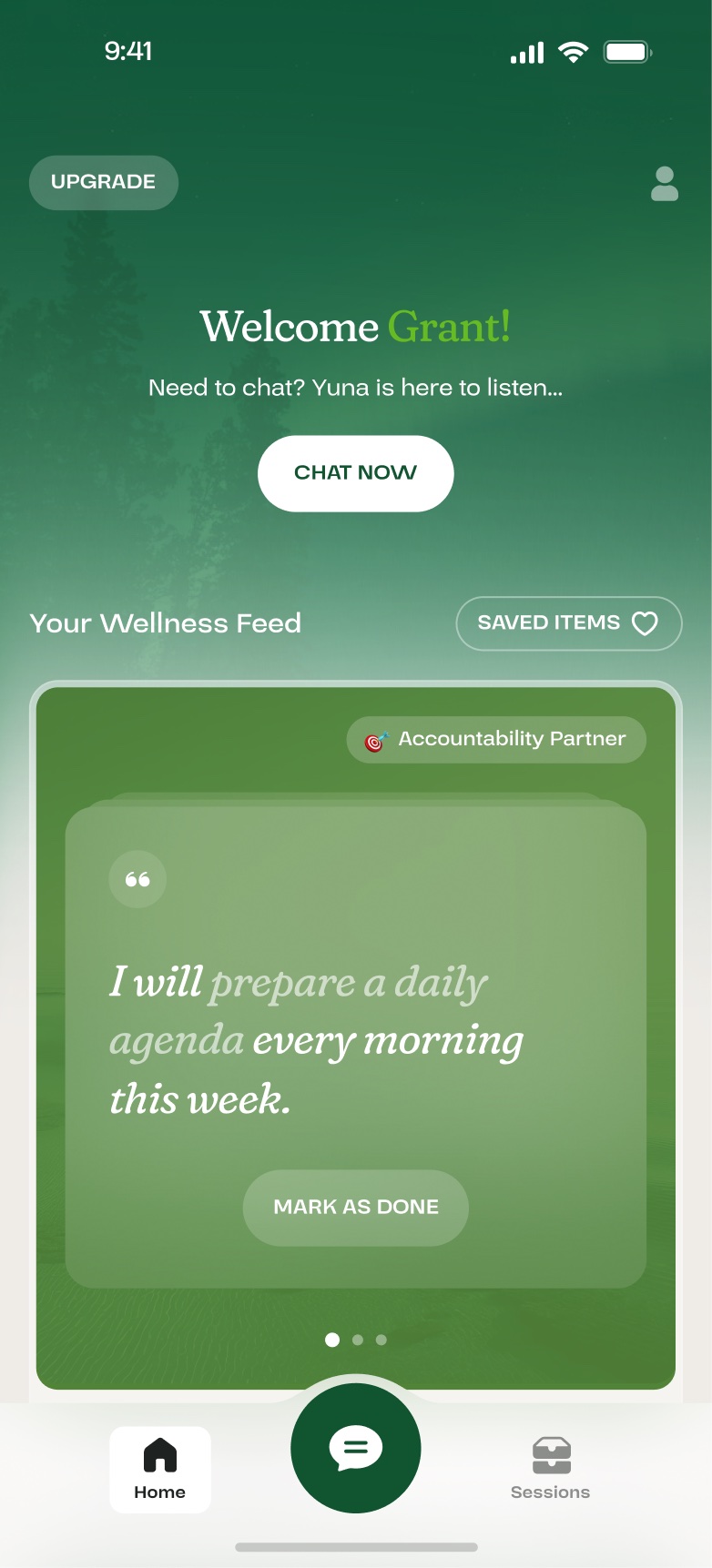 Old home screen with a wellness feed of cards