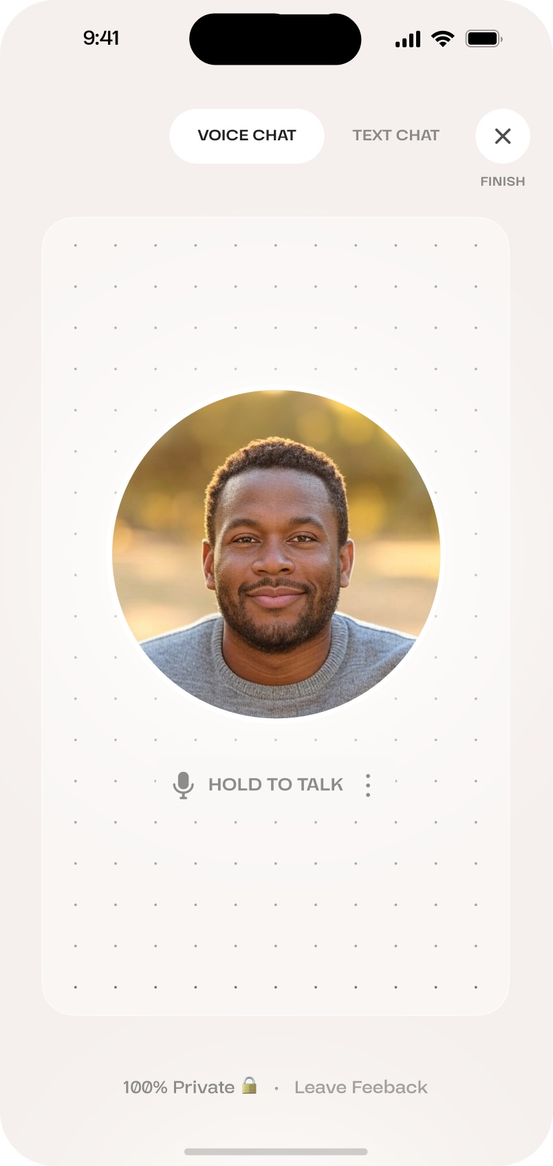 Old voice chat screen with a photo avatar